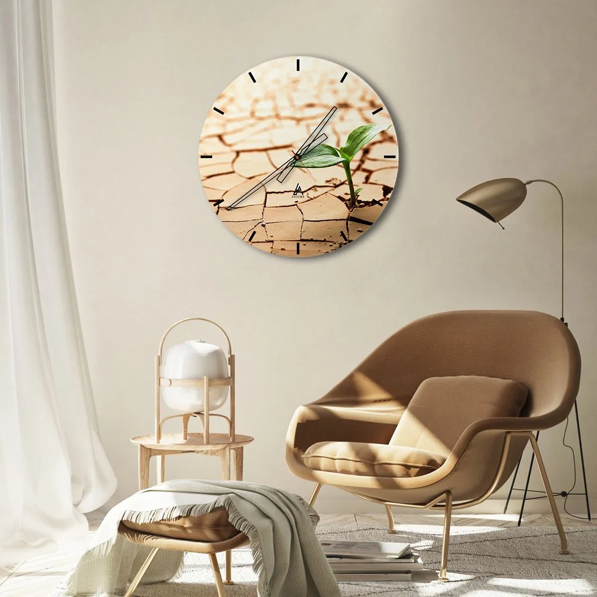 Horloge murale - Pendule murale - Une pousse verte poussant sur une terre sèche - 30x30cm - La force indomptable de la vie - Décoration murale moderne pour le salon, la cuisine et la chambre ARTTOR