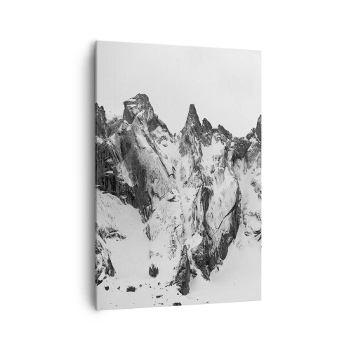 Impression sur toile - Image sur toile - Des sommets enneigés en noir et blanc - 70x100cm - Crête dangereuse de granit - Décoration murale moderne pour le salon et la chambre ARTTOR