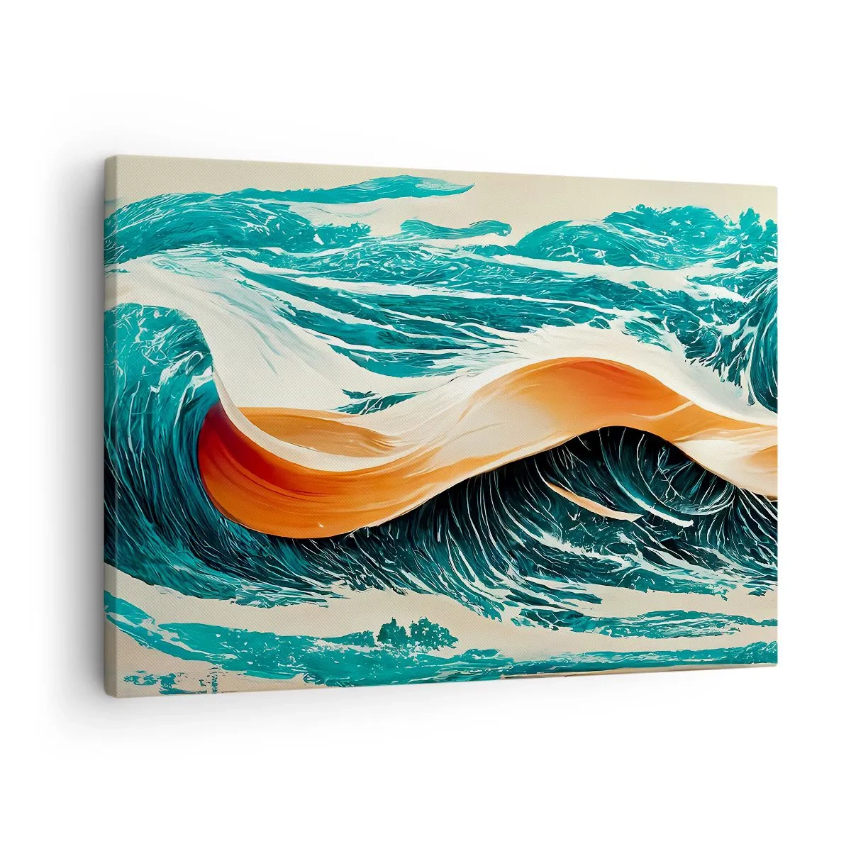 Impression sur toile - Image sur toile - Vagues de mer dynamiques avec ruban abstrait - 70x50cm - Le rêve d'un surfeur - Décoration murale moderne pour le salon et la chambre ARTTOR