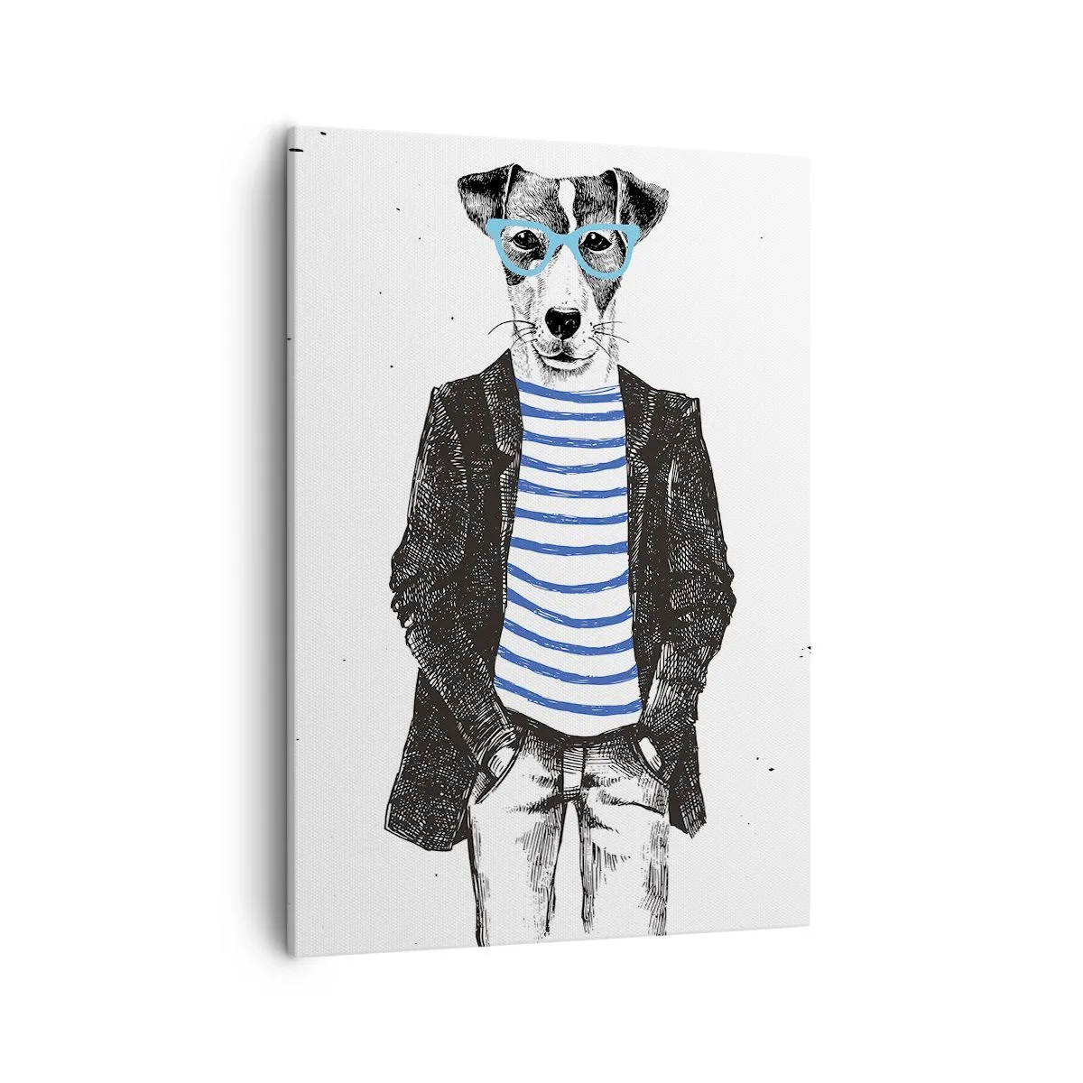 Impression sur toile - Image sur toile - Portrait d'un chien portant des lunettes et une chemise de marin dans un style humoristique - 50x70cm - Un charme de chien - Décoration murale moderne pour le salon et la chambre ARTTOR