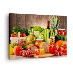 Impression sur toile - Image sur toile - Fruits, légumes et produits alimentaires colorés - 70x50cm - Fumé, cuit au four et mariné - Décoration murale moderne pour le salon et la chambre ARTTOR