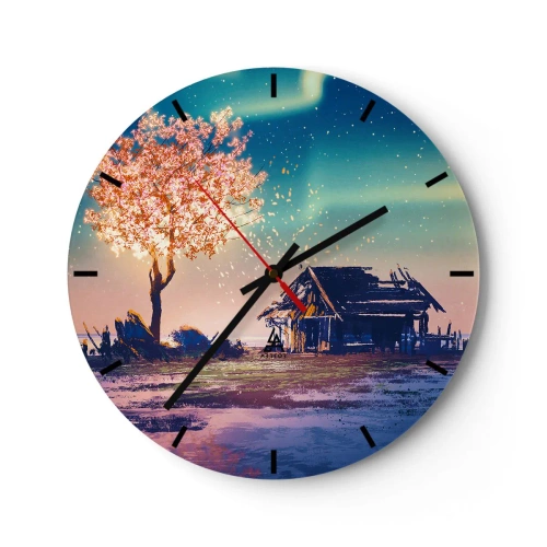 Horloge murale - Pendule murale - Arbre et chalet au crépuscule - 30x30cm - La nature ne passe pas - Décoration murale moderne pour le salon, la cuisine et la chambre ARTTOR