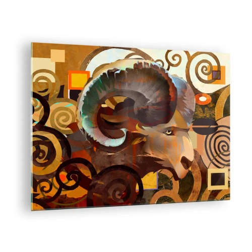 Impression sur verre - Image sur verre - Une image artistique d'un bélier dans une composition géométrique et en spirale. - 70x50cm - Magie - religions - rituels - Décoration murale moderne pour le salon et la chambre ARTTOR