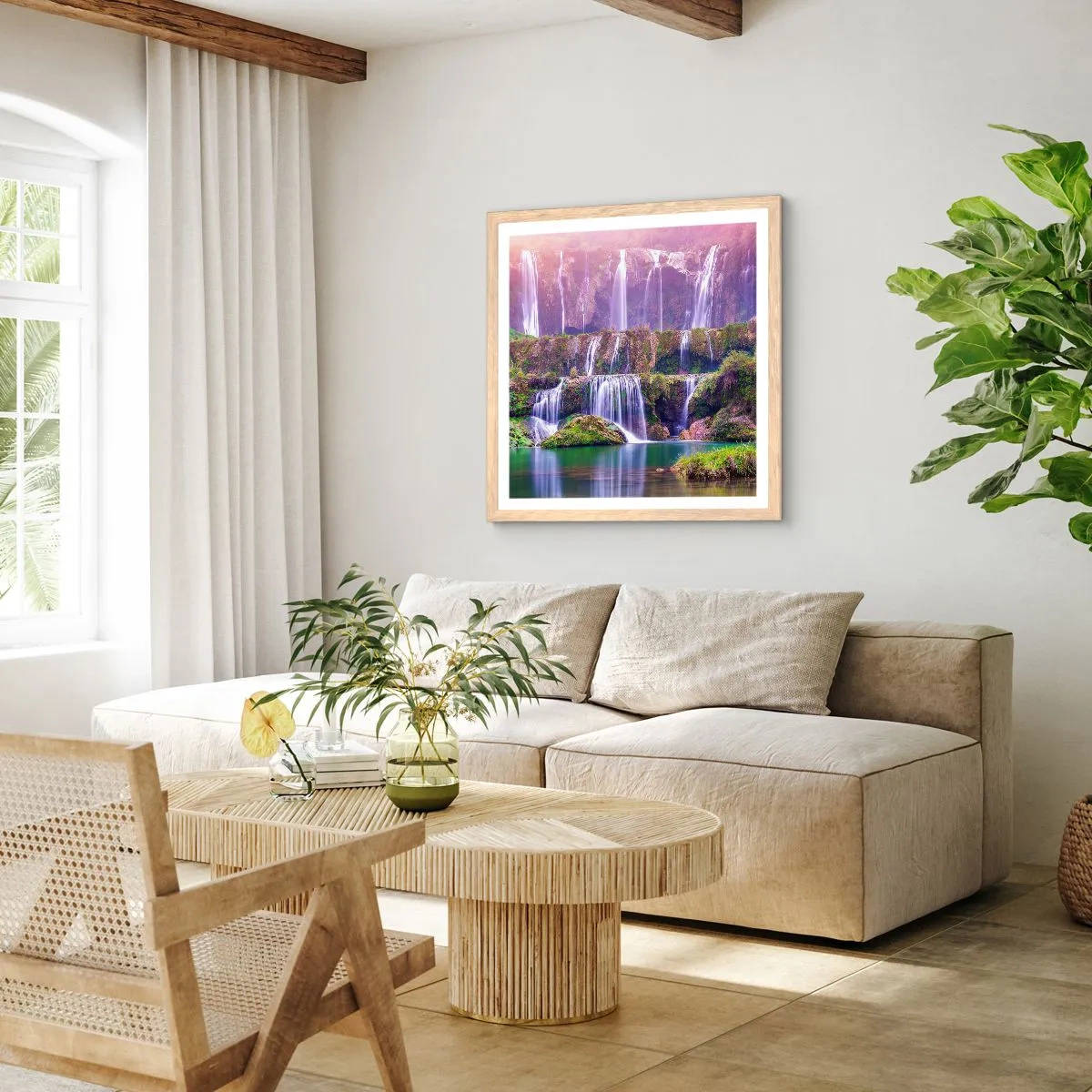 Affiche dans un chêne clair - Poster - Escalier vers le ciel - 50x50 cm