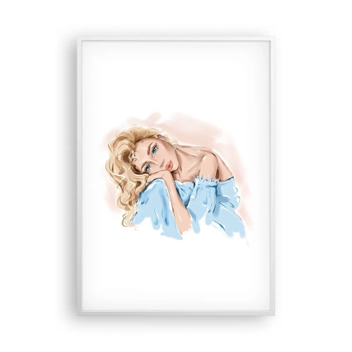 Affiche dans un cadre blanc - Poster - Rêveuse en bleu - 70x100 cm