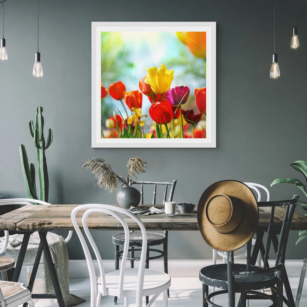 Affiche dans un cadre blanc - Poster - Toutes les couleurs du soleil - 40x40 cm
