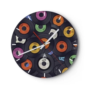 Horloge murale - Pendule murale - Disques vinyles colorés dans un arrangement artistique - 30x30cm - Couleurs des classiques - Décoration murale moderne pour le salon, la cuisine et la chambre ARTTOR