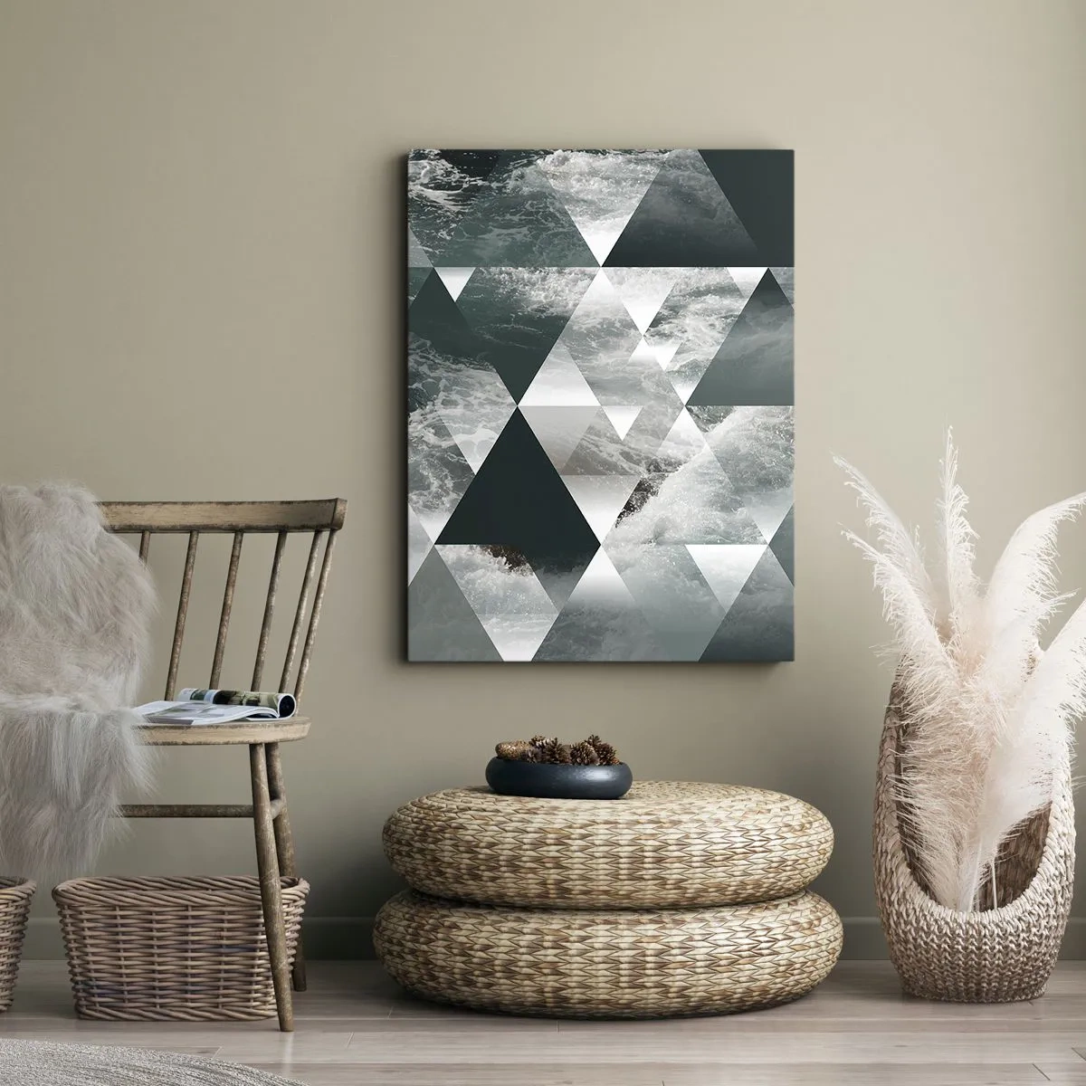 Impression sur toile - Image sur toile - Motif géométrique avec un motif de vagues dans des tons de vert - 70x100cm - Point de vue de cristal - Décoration murale moderne pour le salon et la chambre ARTTOR