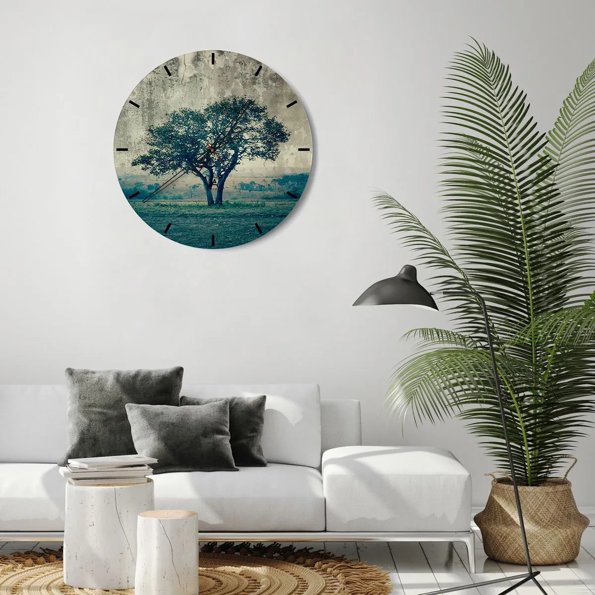Horloge murale - Pendule murale - Un pommier sur un champ bleu ? - 40x40 cm