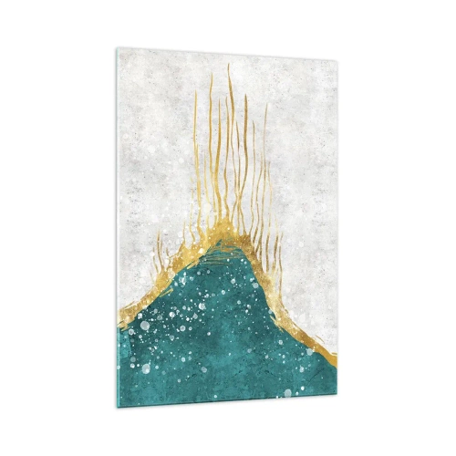 Impression sur verre - Image sur verre - Une composition abstraite dans des tons d'or et de turquoise - 70x100cm - Marée dorée - Décoration murale moderne pour le salon et la chambre ARTTOR