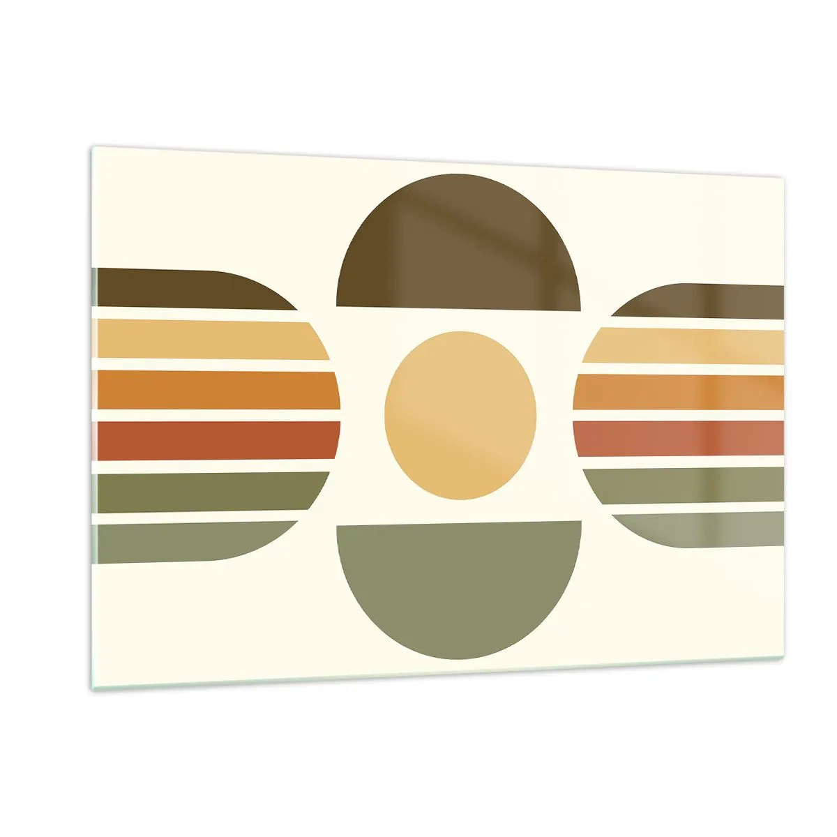 Impression sur verre - Image sur verre - Conception géométrique abstraite avec des tons terreux et des formes audacieuses - 120x80cm - Dans les coulaurs de la terre - Décoration murale moderne pour le salon et la chambre ARTTOR