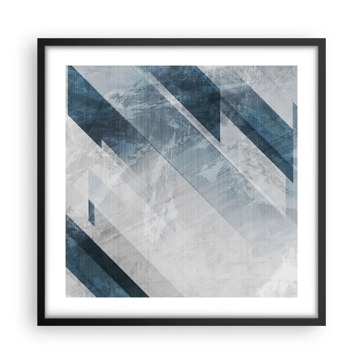 Affiche dans un cadre noir - Poster - Composition spatiale - mouvement gris - 50x50 cm