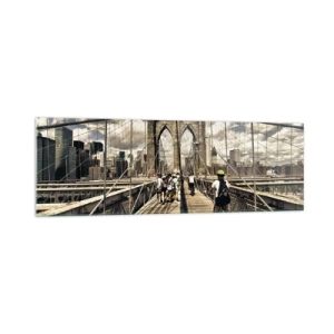 Impression sur verre - Image sur verre - Pont de Brooklyn avec vue sur les piétons et les cyclistes - 160x50cm - Directement en plein coeur de la ville - Décoration murale moderne pour le salon et la chambre ARTTOR