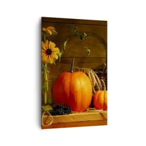 Impression sur toile - Image sur toile - Composition d'automne avec citrouilles et fleurs sur fond de bois - 80x120cm - Une composition rustique - cadeaux d'automne - Décoration murale moderne pour le salon et la chambre ARTTOR