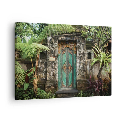 Impression sur toile - Image sur toile - Portes décoratives entourées de végétation tropicale - 70x50cm - Porte vers un monde exotique - Décoration murale moderne pour le salon et la chambre ARTTOR