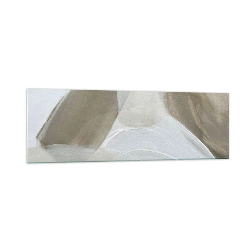 Impression sur verre - Image sur verre - Abstraction délicate dans les tons beige et blanc - 160x50cm - Une vague de blanc - Décoration murale moderne pour le salon et la chambre ARTTOR