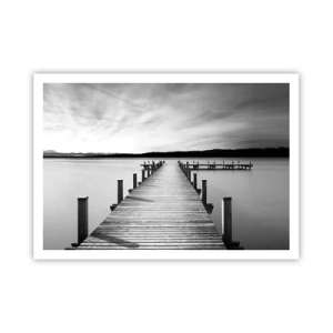 Affiche - Poster - Une jetée noire et blanche sur un lac calme - 100x70cm - Au point d'eau - la paix - Décoration murale moderne pour le salon et la chambre ARTTOR