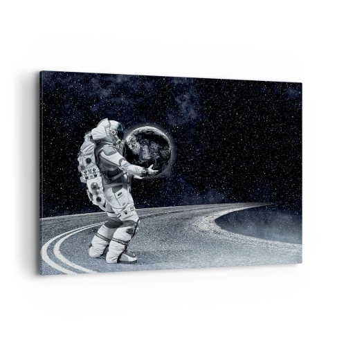 Impression sur toile - Image sur toile - Astronaute avec la Terre contre le ciel étoilé - 100x70cm - Sur la Voie Lactée - Décoration murale moderne pour le salon et la chambre ARTTOR
