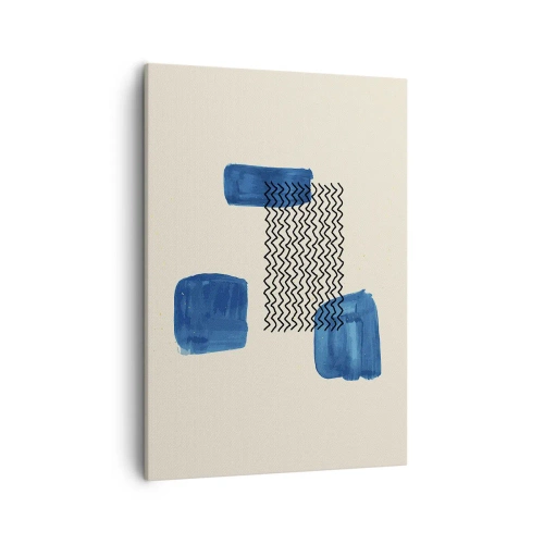 Impression sur toile - Image sur toile - Composition abstraite avec des taches bleues et des lignes ondulées - 50x70cm - Quatuor abstrait - Décoration murale moderne pour le salon et la chambre ARTTOR