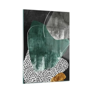 Impression sur verre - Image sur verre - Formes vertes avec un fond noir et une touche dorée - 50x70cm - Abstraction colorée avec feuille d'or - Décoration murale moderne pour le salon et la chambre ARTTOR
