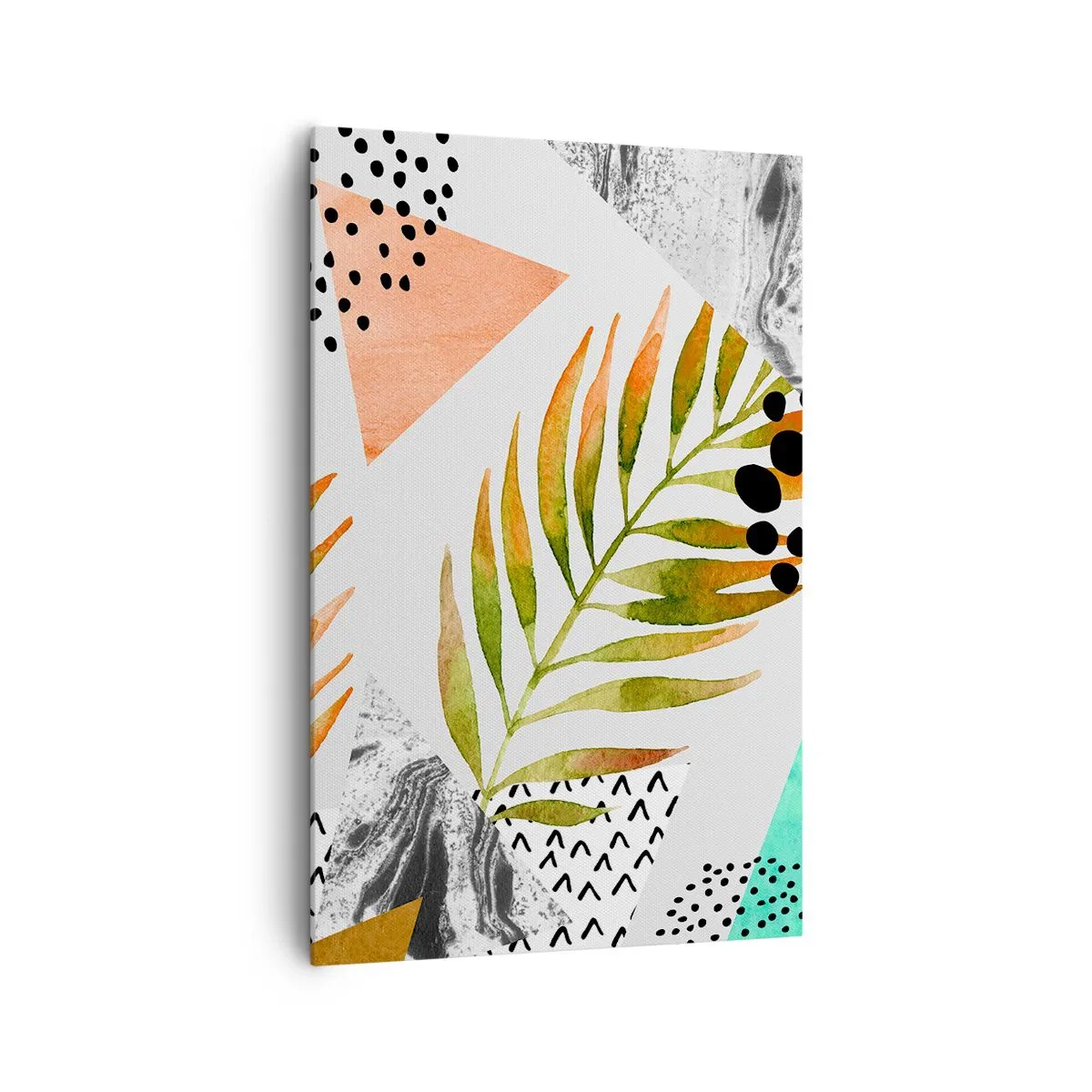 Impression sur toile - Image sur toile - Motif tropical avec des feuilles et des formes géométriques - 80x120cm - Décoration avec feuille de palmier - Décoration murale moderne pour le salon et la chambre ARTTOR
