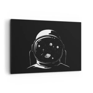 Impression sur toile - Image sur toile - Un casque d'astronaute minimaliste avec vue sur l'espace - 120x80cm - Sympa la vue - Décoration murale moderne pour le salon et la chambre ARTTOR