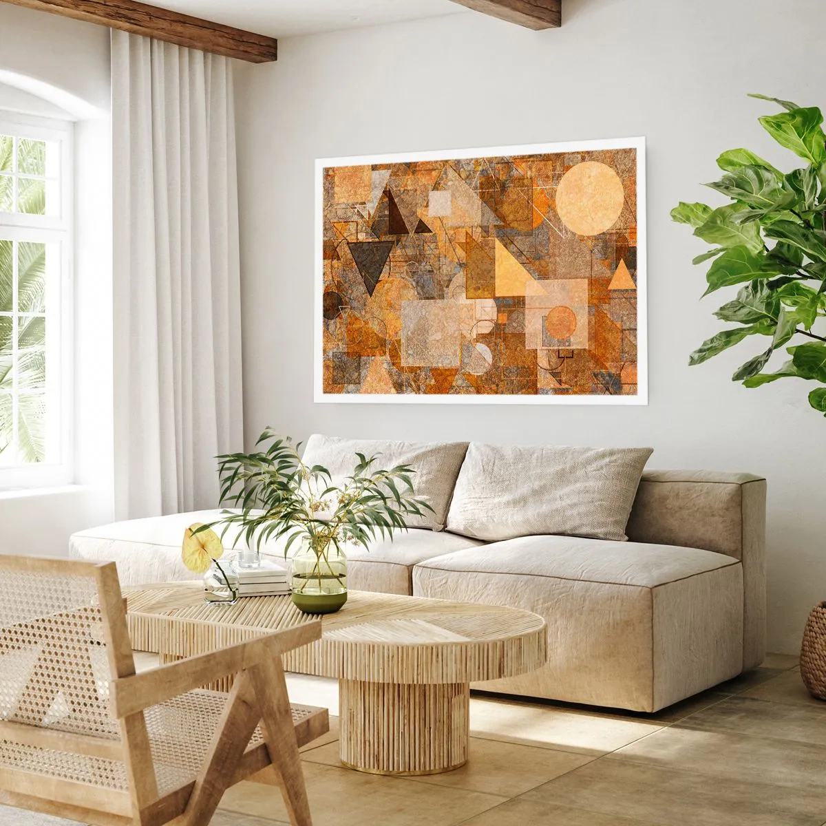 Affiche - Poster - Figures géométriques abstraites aux tons chauds - 100x70cm - Étude cubique de marron - Décoration murale moderne pour le salon et la chambre ARTTOR