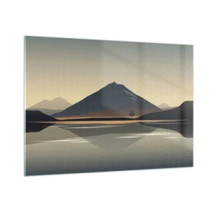 Impression sur verre - Image sur verre - Montagnes et lac aux tons chauds avec un effet réfléchissant - 100x70cm - Reflet de miroir - Décoration murale moderne pour le salon et la chambre ARTTOR