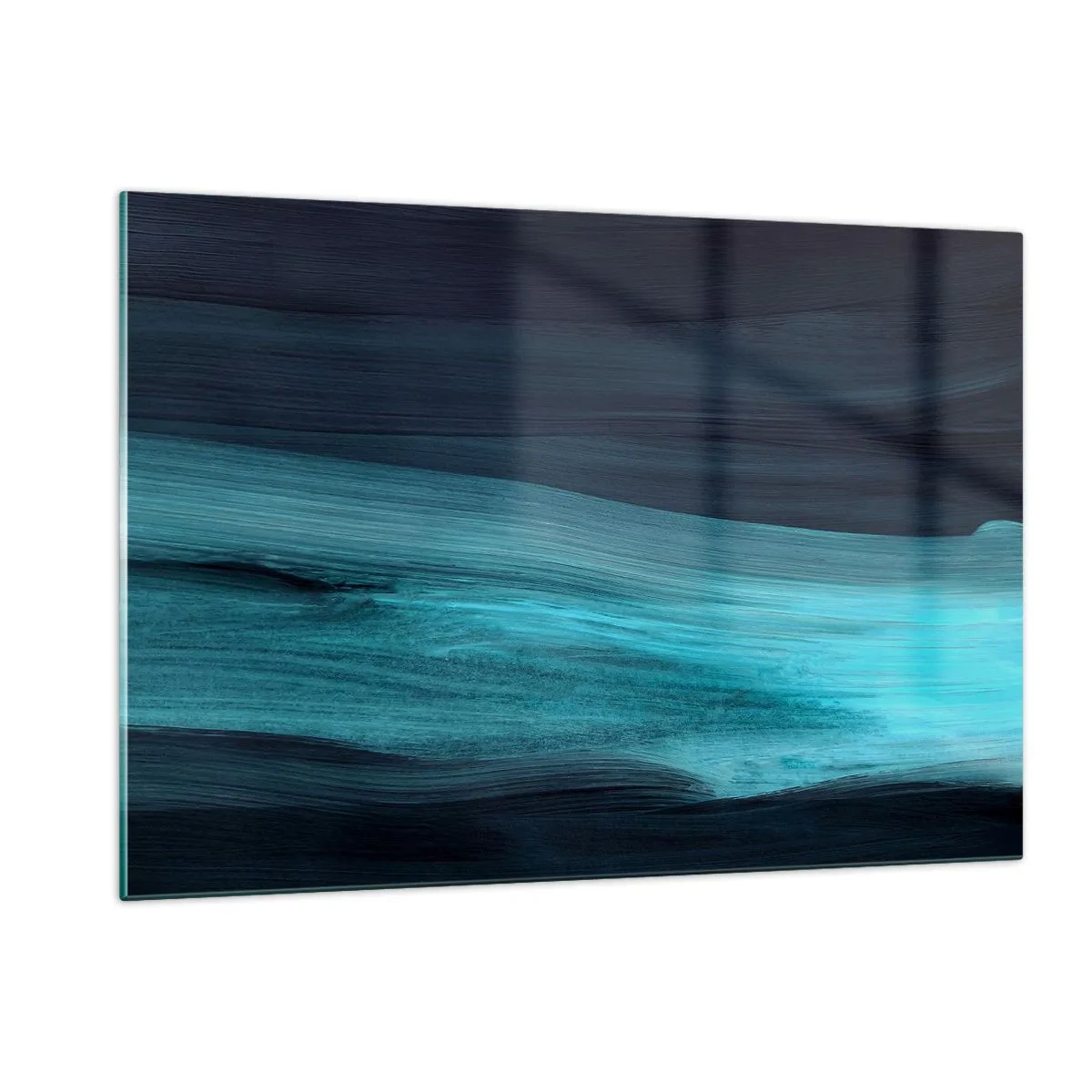 Impression sur verre - Image sur verre - Vague abstraite dans les tons turquoise et bleu marine - 120x80cm - Suivez le courant - Décoration murale moderne pour le salon et la chambre ARTTOR