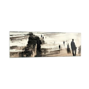 Impression sur verre - Image sur verre - Promeneurs sur la plage dans un paysage paisible - 160x50cm - Invoqué - Décoration murale moderne pour le salon et la chambre ARTTOR