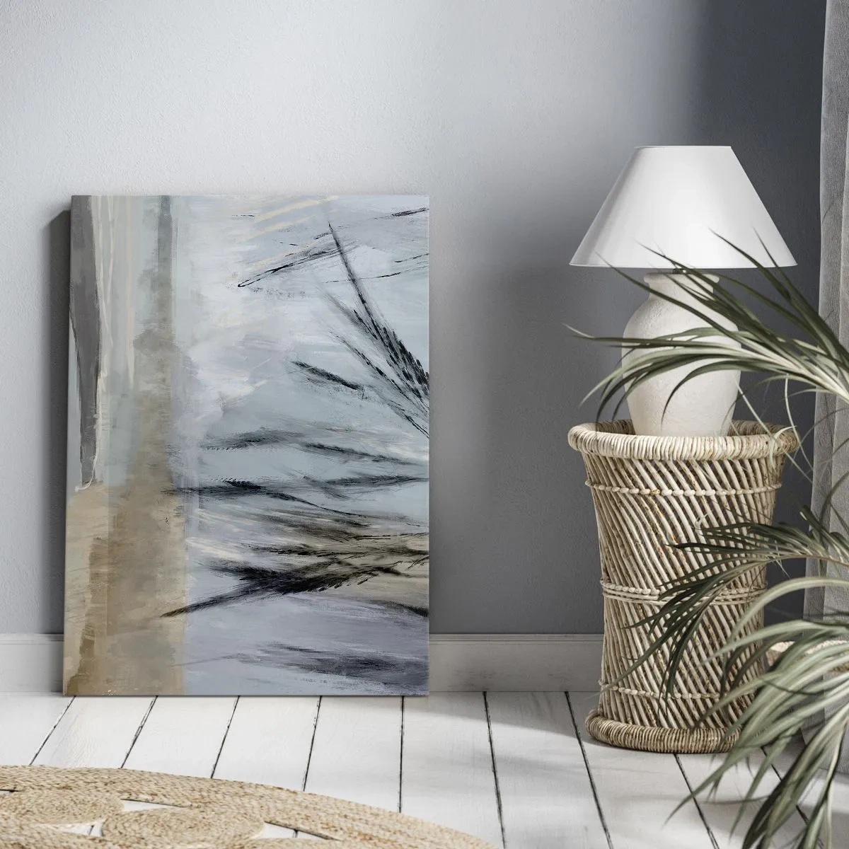 Impression sur toile - Image sur toile - Un paysage hivernal pittoresque avec des champs et des herbes - 70x100cm - Champs d'hiver - Décoration murale moderne pour le salon et la chambre ARTTOR