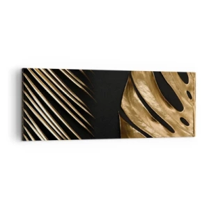 Impression sur toile - Image sur toile - Feuilles dorées sur fond noir - 140x50cm - Différent et tout aussi cher - Décoration murale moderne pour le salon et la chambre ARTTOR