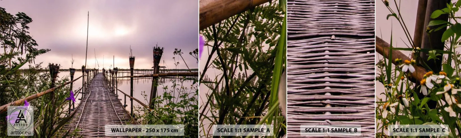 Échantillon de Papier Peint Autocollant Deluxe Sticker - Le silence et le calme d'Asie - Paysage, Rivière, Bambou - 100x30 cm