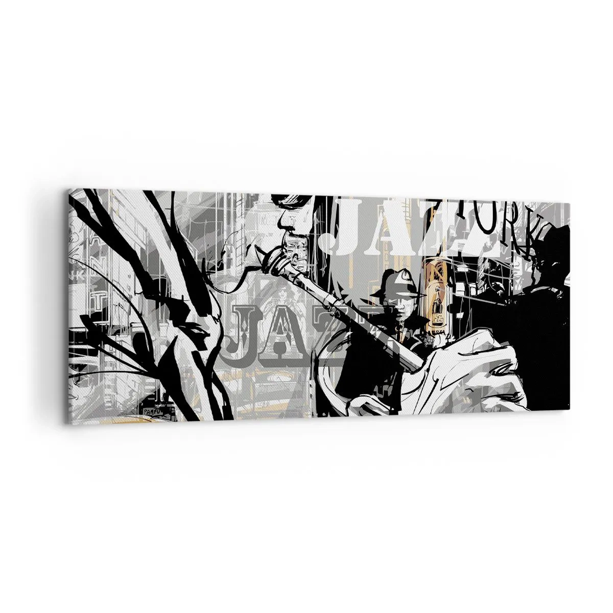 Impression sur toile - Image sur toile - Scène jazz new-yorkaise - 120x50cm - Au rythme de New York - Décoration murale moderne pour le salon et la chambre ARTTOR