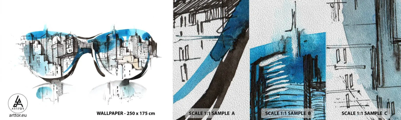 Échantillon de Papier Peint Premium Sand - Le chic des grandes villes - Abstraction, Lunettes, Architecture - 100x30 cm