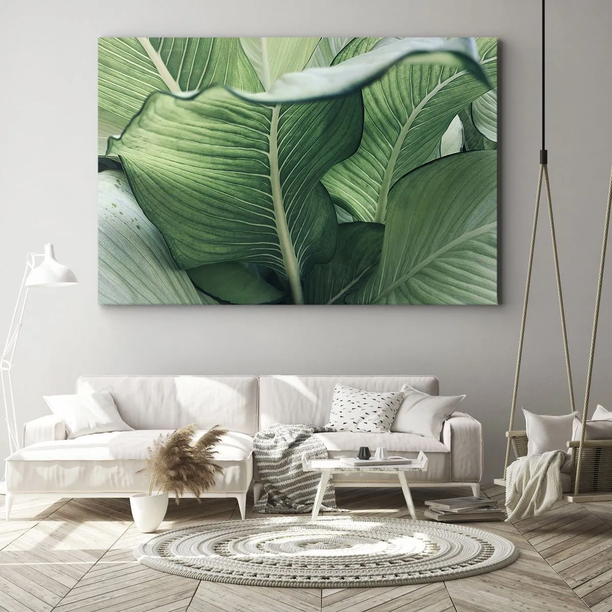 Impression sur toile - Image sur toile - Feuilles vertes avec des détails et une structure expressifs - 70x50cm - Une vie intensément verte - Décoration murale moderne pour le salon et la chambre ARTTOR