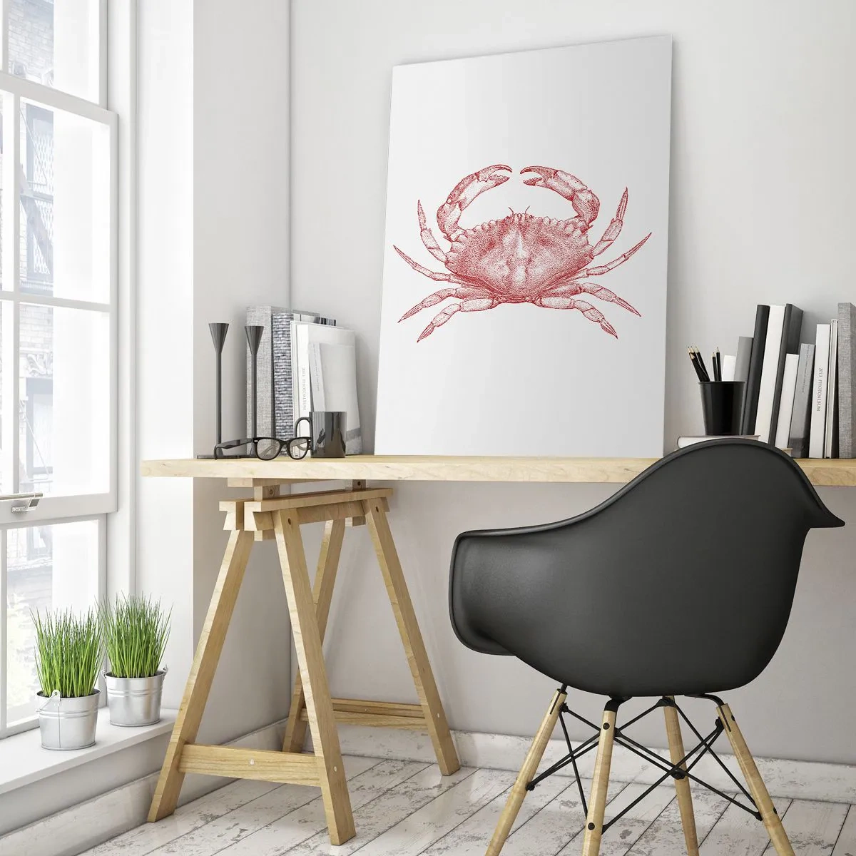 Impression sur verre - Image sur verre - Croquis d'un crabe rouge sur fond clair dans un style rétro - 50x70cm - Le crabe des crabes - Décoration murale moderne pour le salon et la chambre ARTTOR