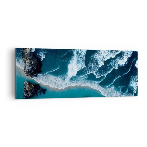 Impression sur toile - Image sur toile - Vue aérienne des vagues s'écrasant sur le rivage - 140x50cm - Enveloppé par les vagues - Décoration murale moderne pour le salon et la chambre ARTTOR