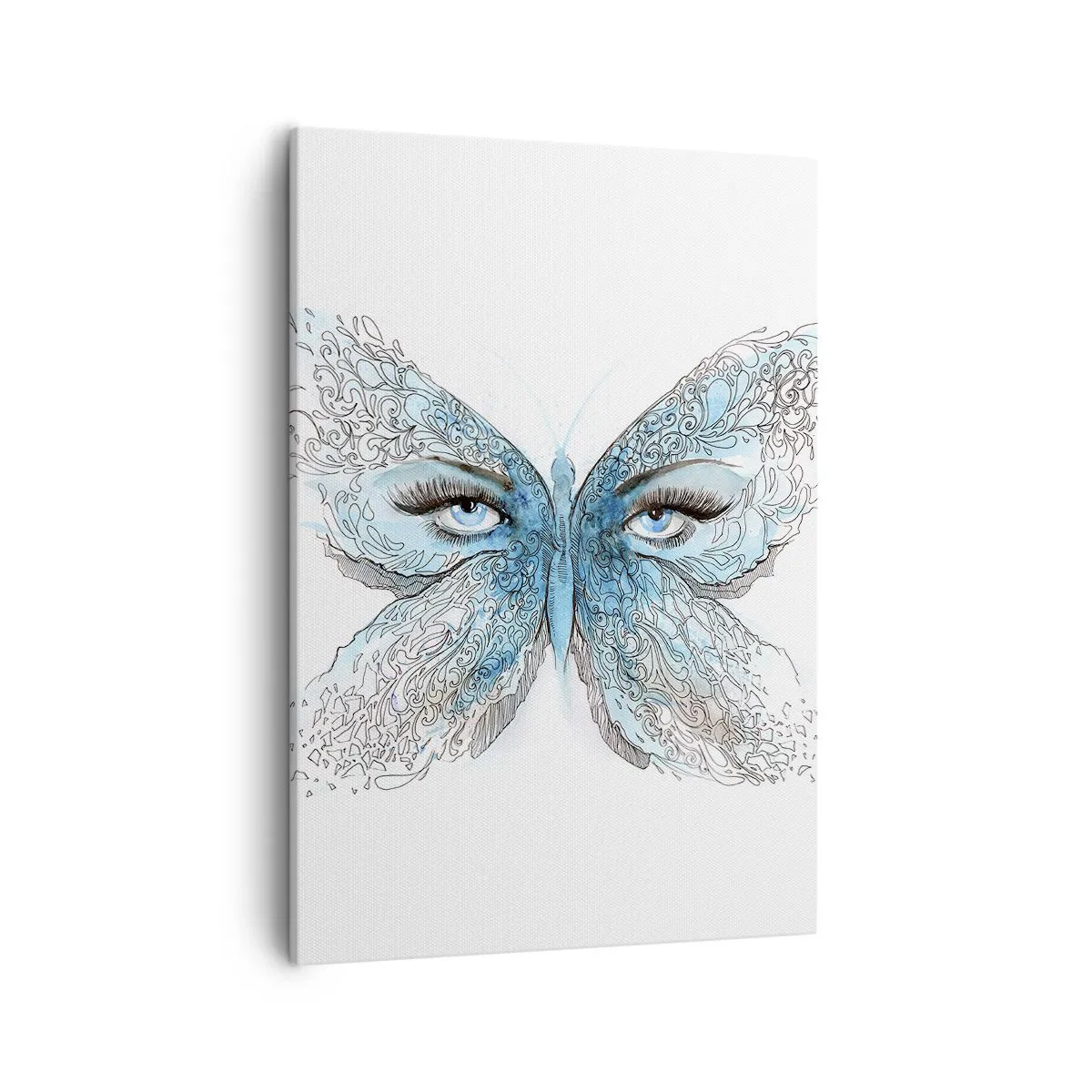 Impression sur toile - Image sur toile - Aquarelle artistique d'un papillon aux yeux bleus - 50x70cm - Mésange bleue Eros - Décoration murale moderne pour le salon et la chambre ARTTOR