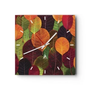 Horloge murale - Pendule murale - Feuilles colorées disposées selon un motif d'automne - 30x30cm - Mozaique printannière - Décoration murale moderne pour le salon et la chambre ARTTOR