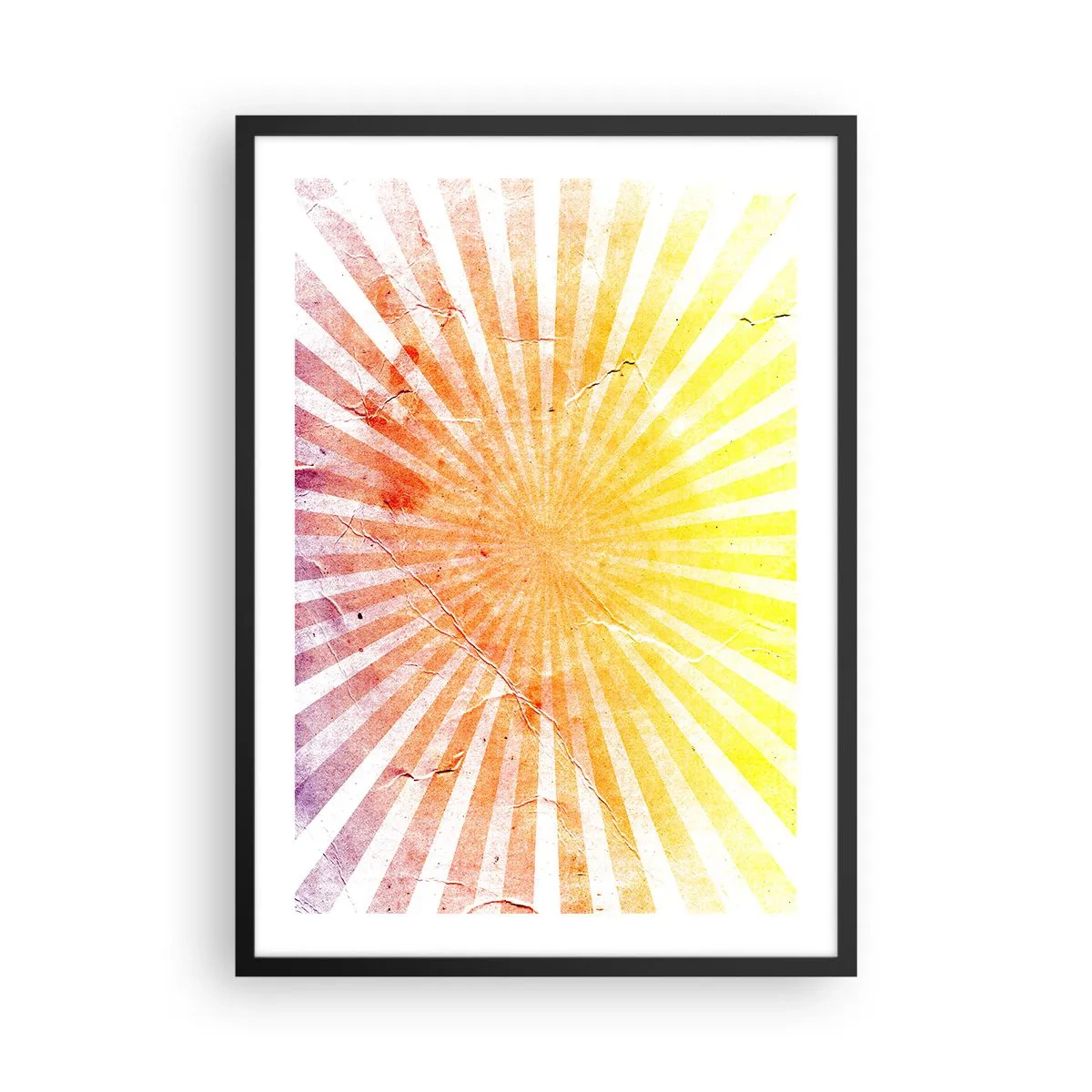 Affiche dans un cadre noir - Poster - Motif abstrait de rayons dans les tons jaune et rouge - 50x70cm - Levant et couchant - Décoration murale moderne pour le salon et la chambre ARTTOR