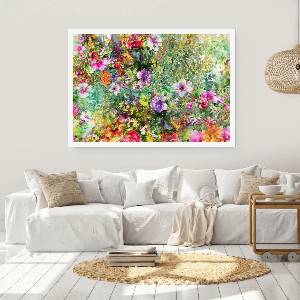 Affiche - Poster - Une composition florale colorée sur fond vert - 100x70cm - En fleurs pour la perdition - Décoration murale moderne pour le salon et la chambre ARTTOR