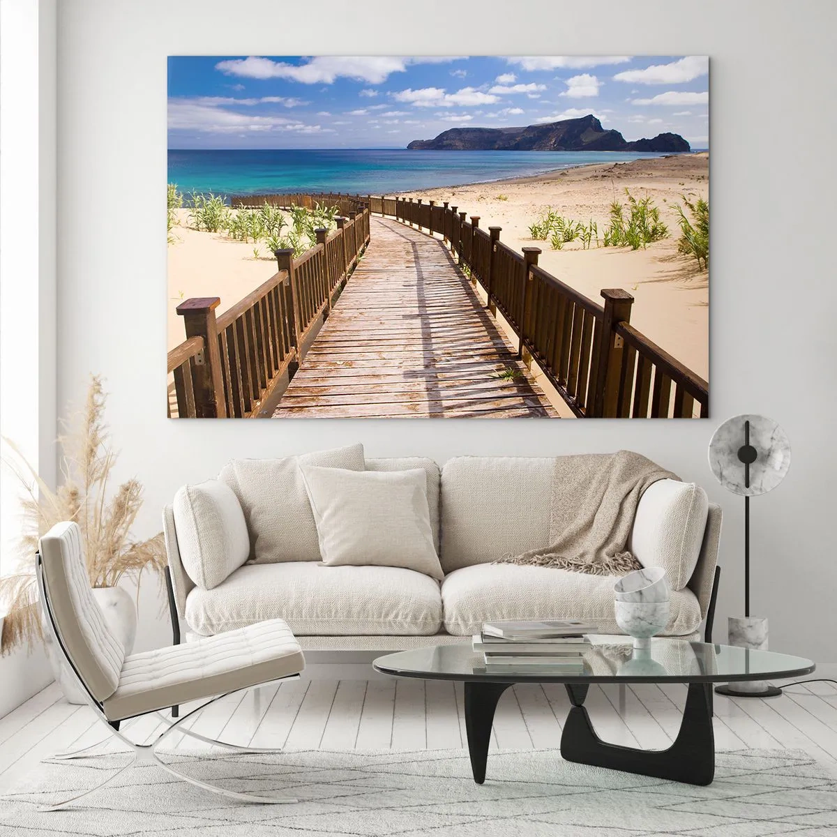 Impression sur verre - Image sur verre - Chemin en bois sur la plage menant à la mer - 100x70cm - Emmène-moi dans les îles du bonheur - Décoration murale moderne pour le salon et la chambre ARTTOR
