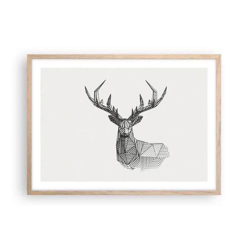 Affiche dans un chêne clair - Poster - Cerf dans un style cubique - 70x50 cm