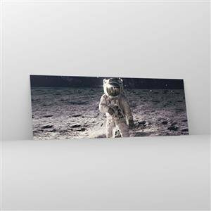 Impression sur verre - Image sur verre - Astronaute à la surface de la Lune avec la Terre en arrière-plan - 140x50cm - Salutations de la lune - Décoration murale moderne pour le salon et la chambre ARTTOR