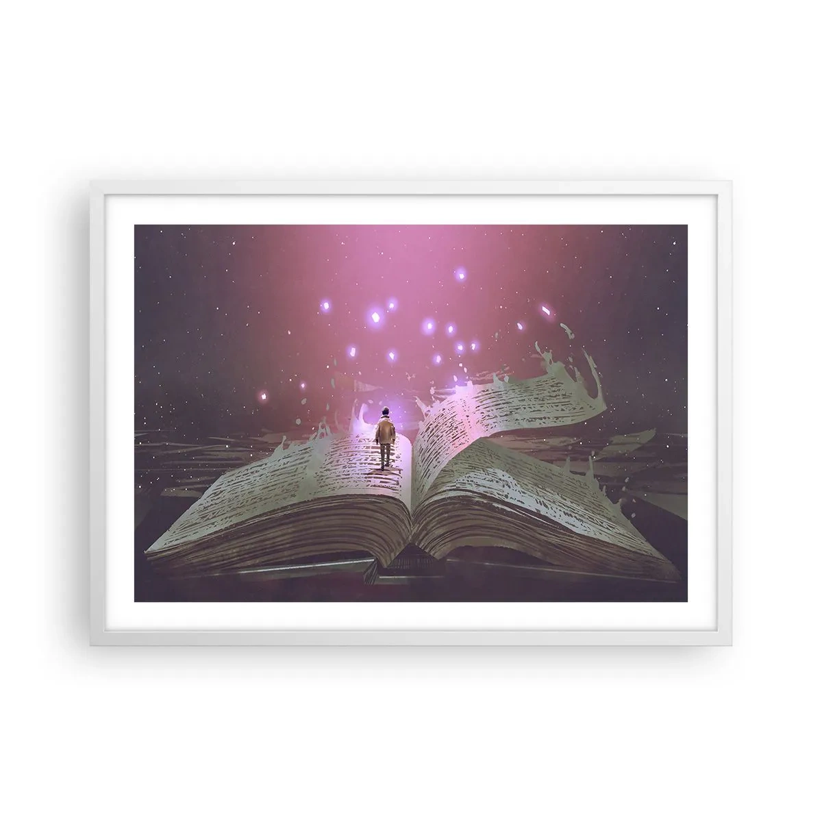 Affiche dans un cadre blanc - Poster - Invitation à un autre monde - lisez ! - 70x50 cm