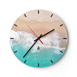 Horloge murale - Pendule murale - Une plage de sable et d'eau turquoise prise à vol d'oiseau - 30x30cm - Caresse de l'océan - Décoration murale moderne pour le salon, la cuisine et la chambre ARTTOR