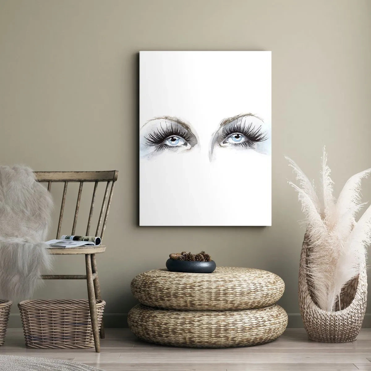 Impression sur toile - Image sur toile - Aquarelle aux yeux bleus et aux accents délicats - 70x100cm - Yeux d'ange? - Décoration murale moderne pour le salon et la chambre ARTTOR