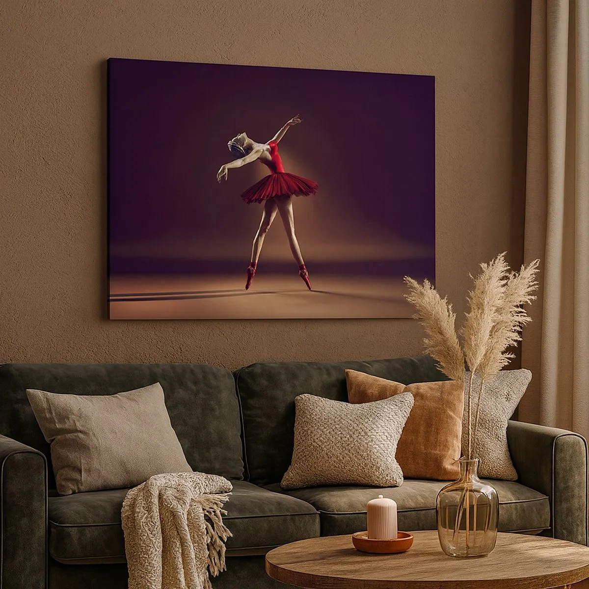 Impression sur toile - Image sur toile - Une danseuse de ballet en robe rouge sur fond de scène - 70x50cm - Une danseuse étoile - Décoration murale moderne pour le salon et la chambre ARTTOR