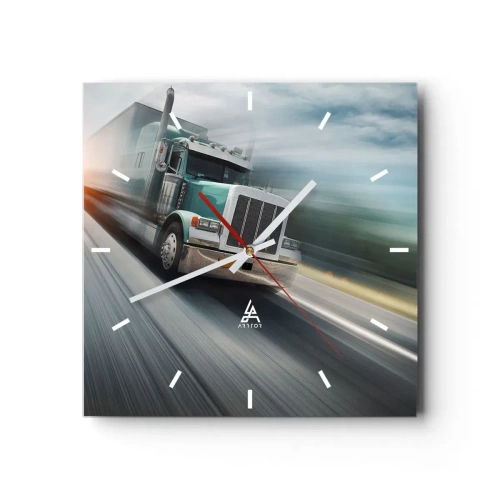 Horloge murale - Pendule murale - Un camion sur l'autoroute en mouvement au coucher du soleil - 30x30cm - Le géant américain est en fuite - Décoration murale moderne pour le salon et la chambre ARTTOR